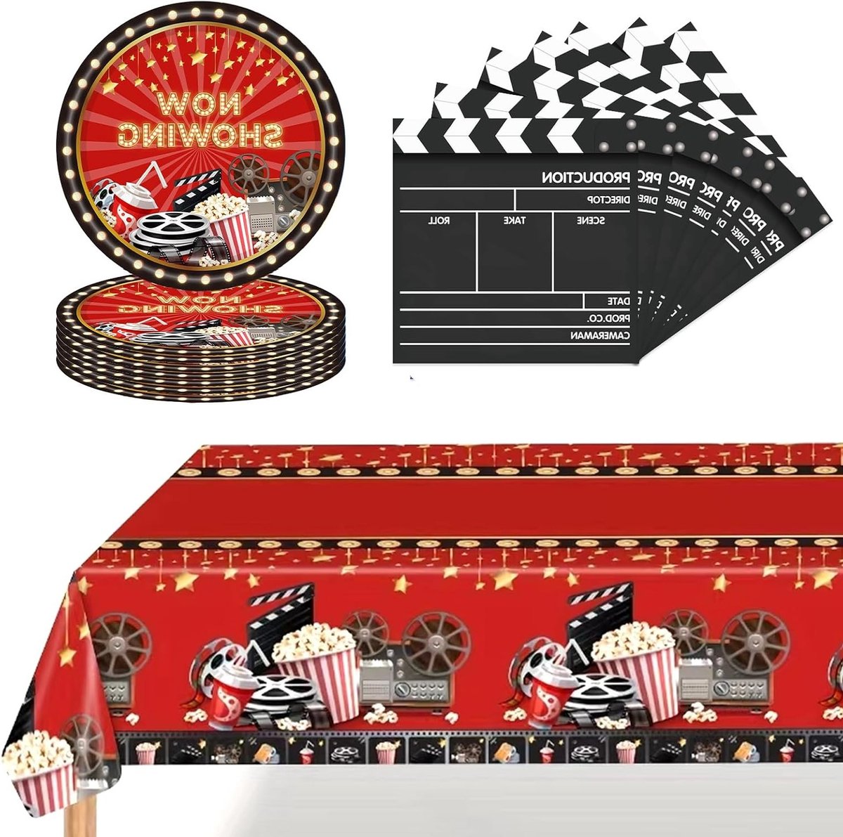 37-delige Verjaardagsdecoratie voor Filmavond met Borden, Servetten en Tafelkleed - Feestaccessoires voor Kinderen en Jongeren, Perfect voor 16 Gasten