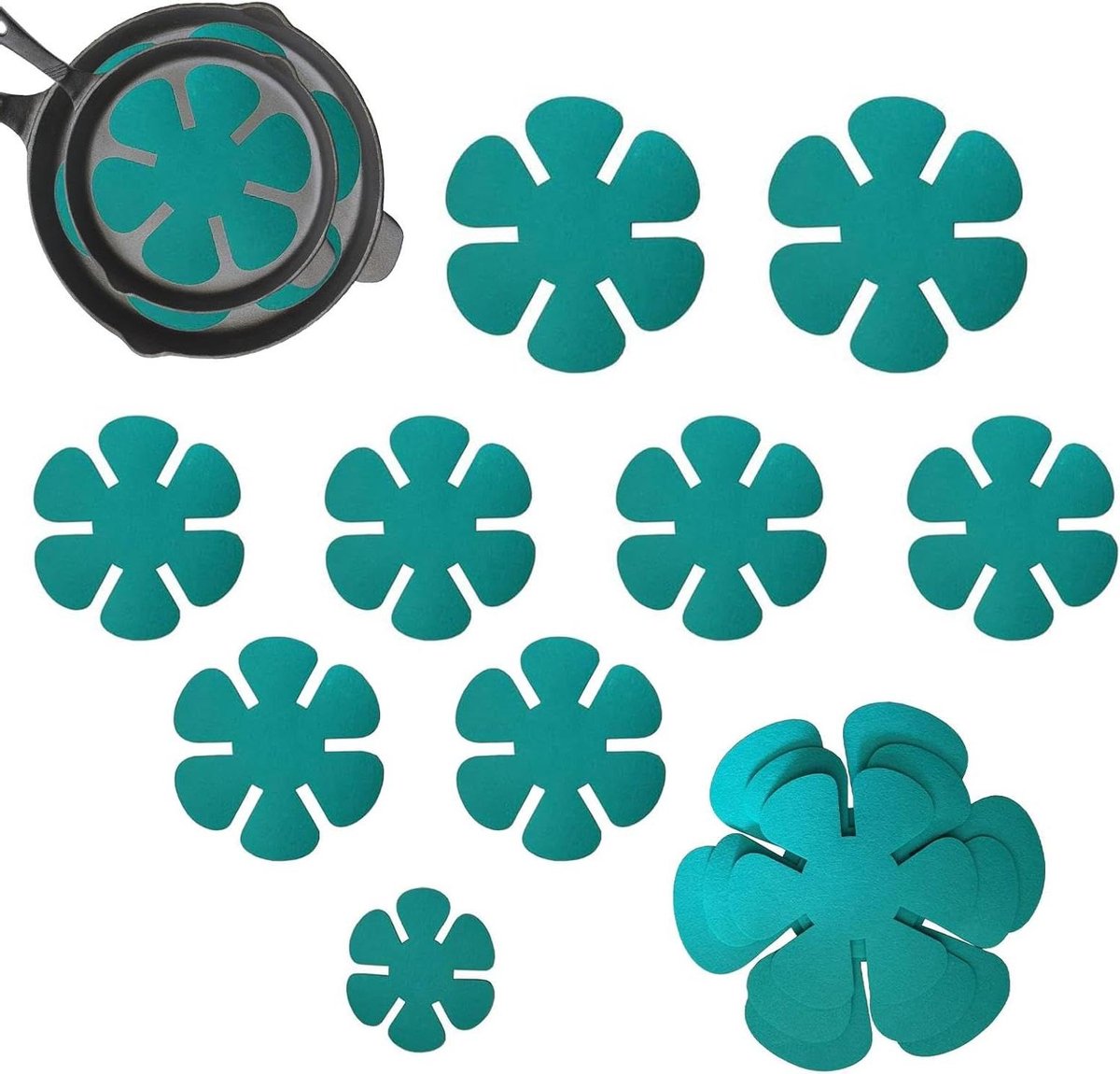 Pannenbeschermers - Panbeschermers Stapelen - Kookgerei Beschermen - Herbruikbaar Viltmateriaal - 12 stuks - Meerblauw