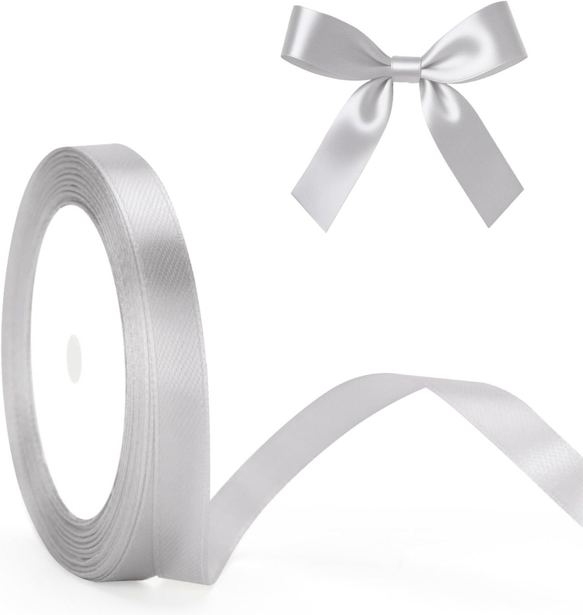 Decoratieve Zijden Lint in Zilvergrijs van 10mm - 22m voor Cadeauverpakking, Knutselen en Versiering