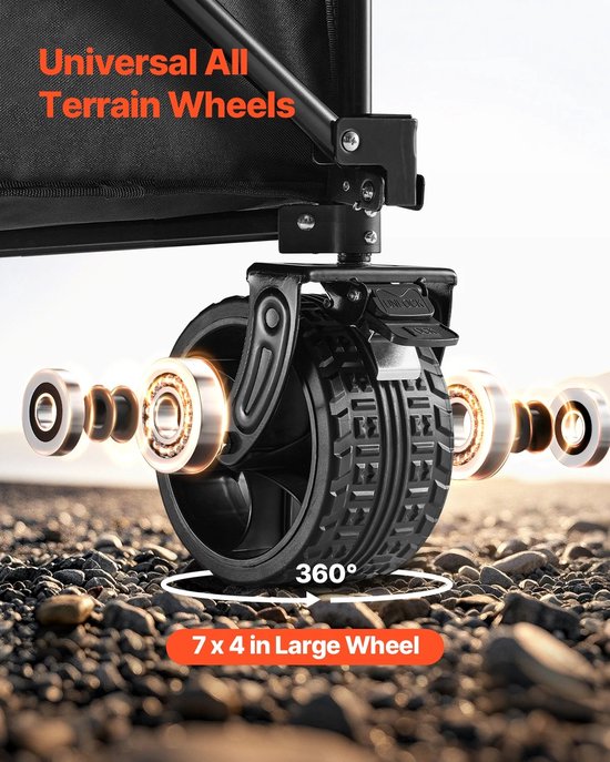 Opvouwbare campingkar 300 liter met grote all-terrain PVC wielen - inklapbare strandkar tuinkar handkar bolderkar - Q235 stalen frame met 600D Oxford PE coating - maximaal 450 lbs draagvermogen - verlengde achterklep - compact opvouwbaar — afbeelding 4