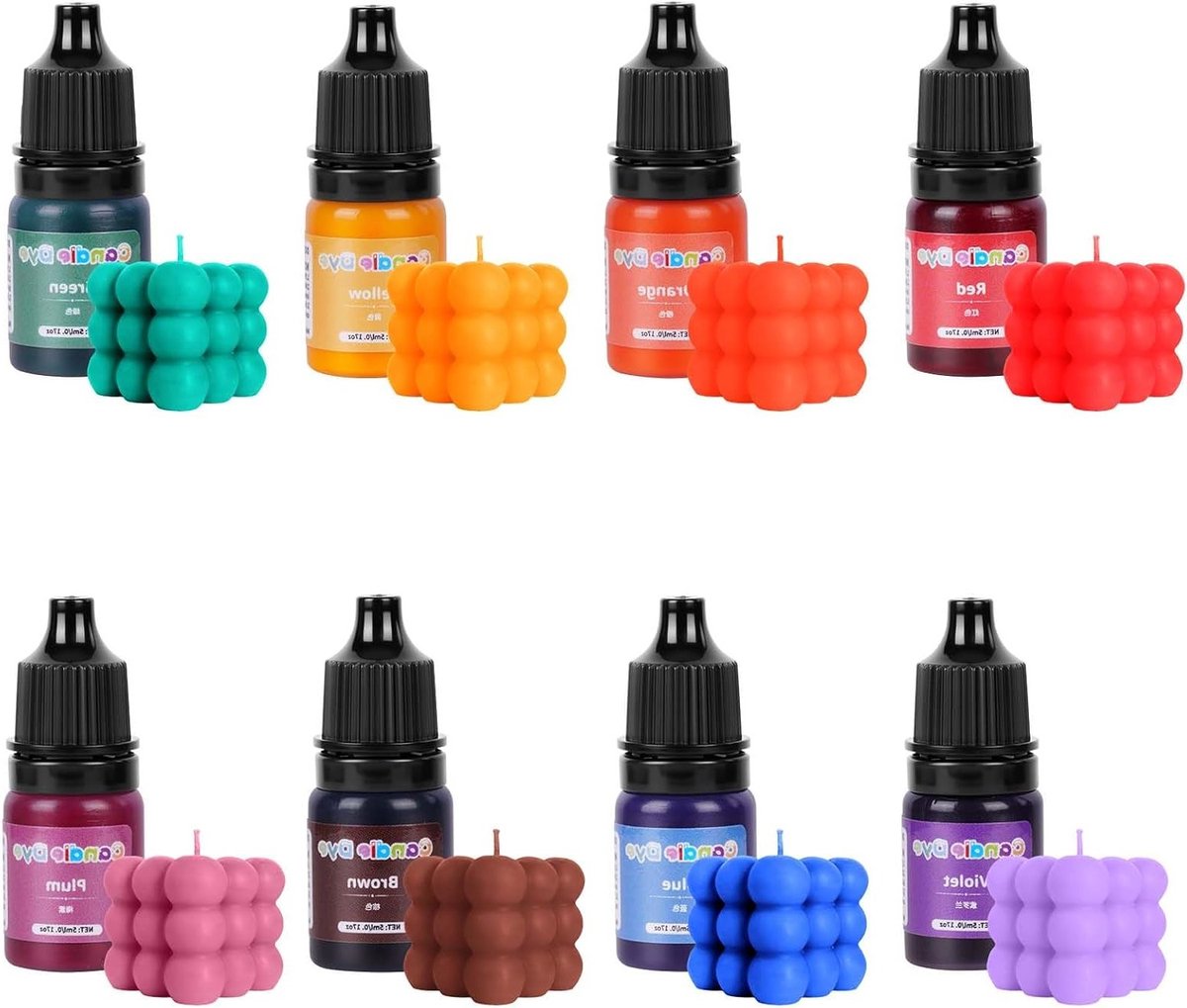 Kleurstoffen voor Kaarsen, 8 Kleuren, Hooggeconcentreerd, Ideaal voor DIY Kaarsen en Kleur