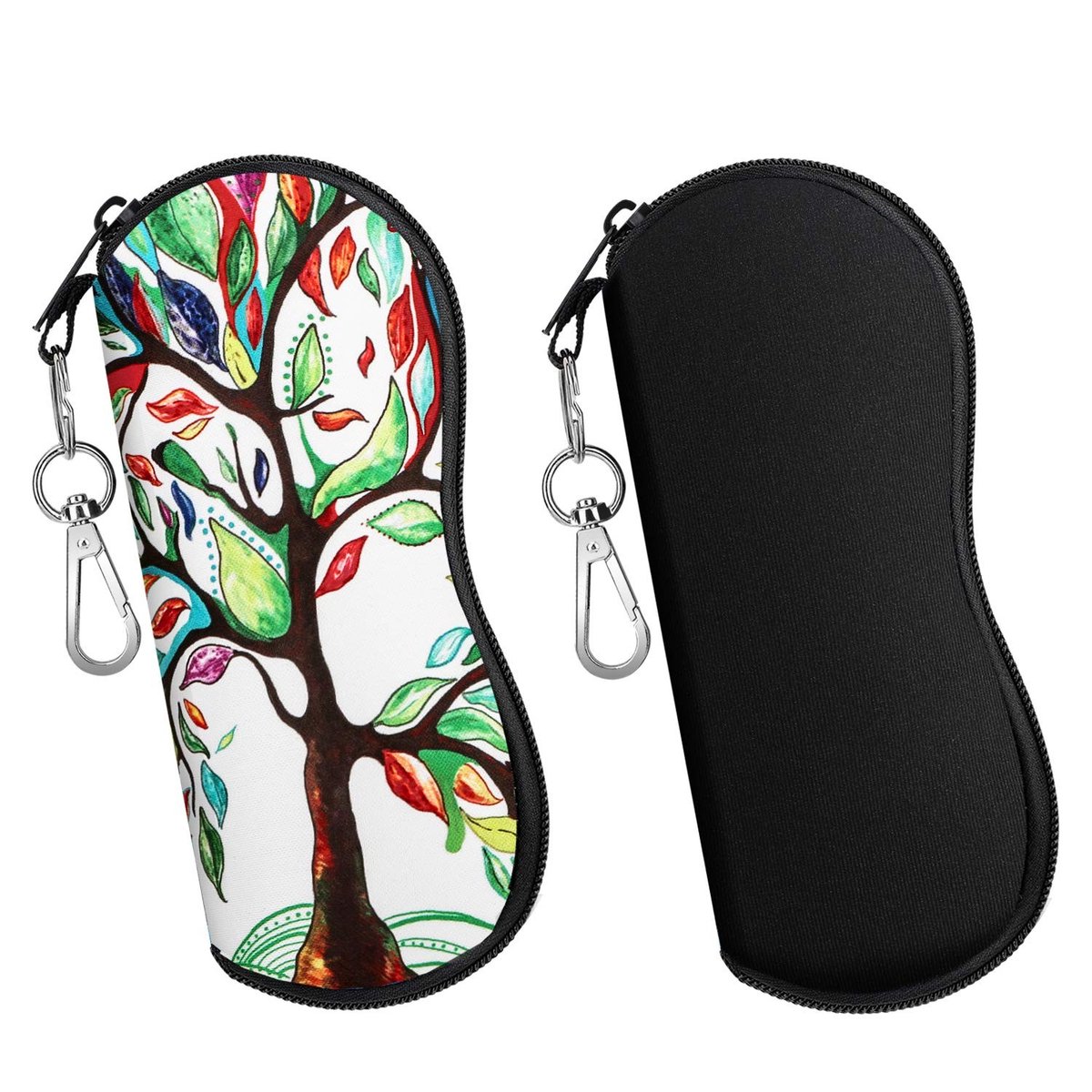 Dailygoody - Brilhoes - Zachte Neopreen Brilcase - Zippered Design - Zwart + Lucky Tree - Zonnebril Tas - Beschermend - Geschikt voor Mannen en V