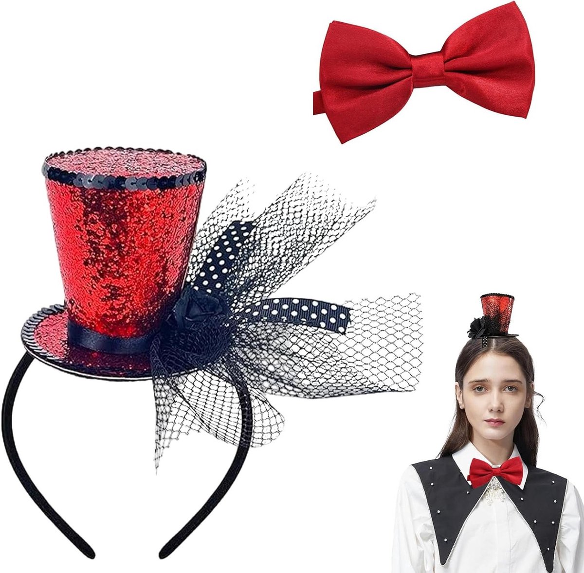 Cilindrische Haarband met Rode Ring – Ideaal voor Carnaval, Themafeesten en Feestelijke Gelegenheden!