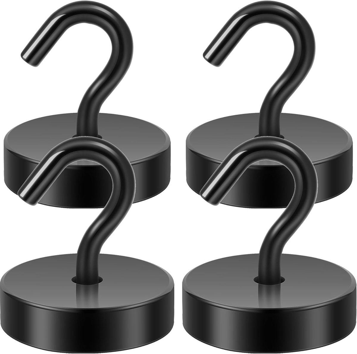 MONTKIARA Magneethaken Zwart 30 kg - Extra Sterke Neodymium Haken voor Camping, Werkplaats, Kluis & Cruise - Set van 4 Stuks