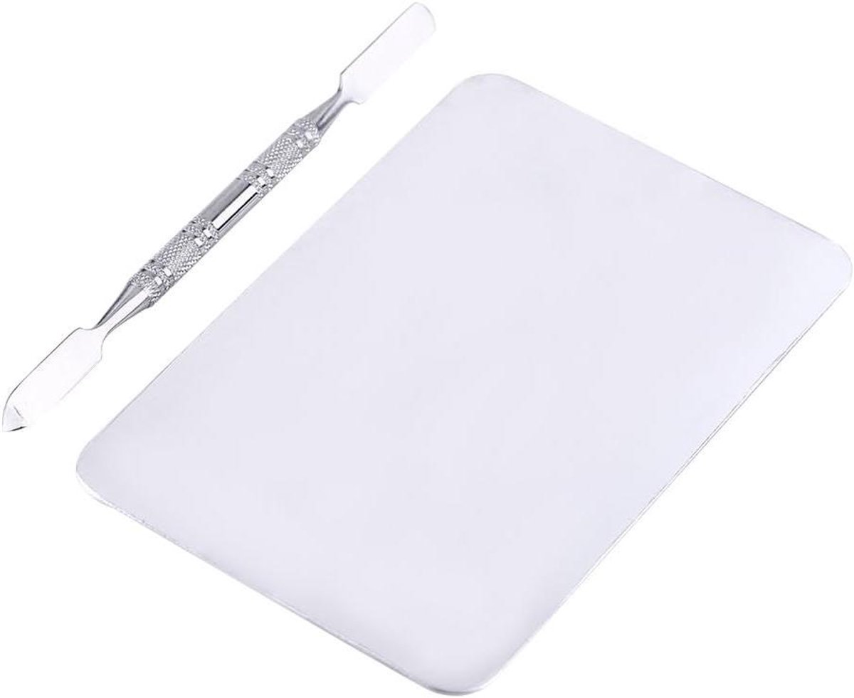 Make-up Mengset - Palet en Spatel - Make-up Creëren - Roestvrij Staal - 11.5 x 7.5 cm - Zilver