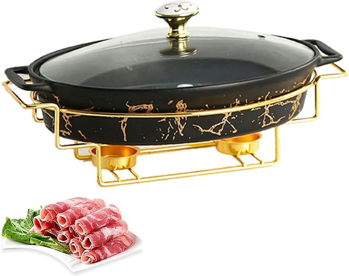 Keramiek Chafing Dish - Buffet warmer Voedselverwarmer - Feesten serveren - Imitatie marmeren afwerking - 30x18x55cm - Zwart