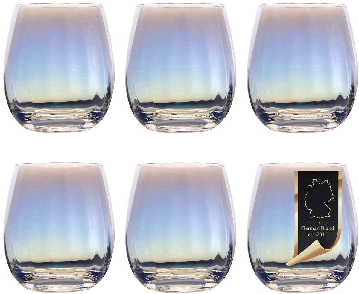 Intirilife 6x Drinkglas met Regenboog Glinstering en Golvende Vorm - 380 ml Inhoud - Water Sap Glas Vaatwasmachinebestendig Schokbestendig Kristalglas