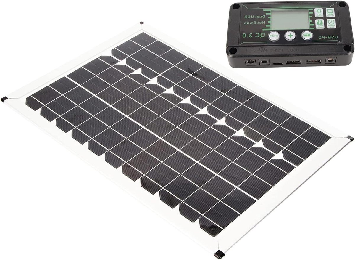 Zonnepaneel Kit - Draagbaar Energie Systeem - Energie Opwekken - Veelzijdige Toepassingen - 100 Watt - Zwart
