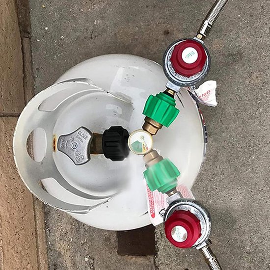 Propaan Splitter - Y-verdeler Adapter - Veilig Gas Gebruiken - Met Manometer Ventiel - 104 cm - Messing — afbeelding 2