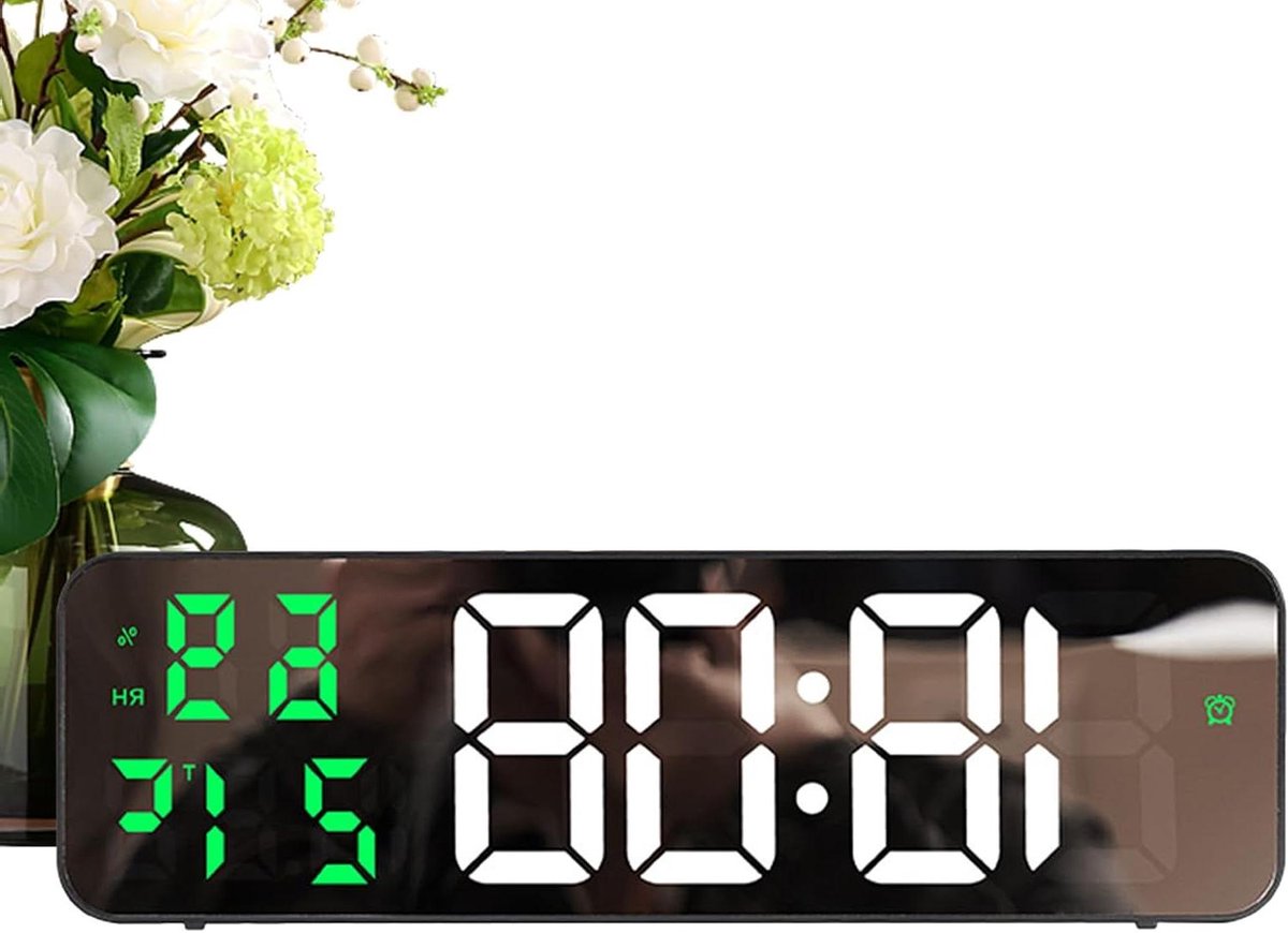 Digitale Klok - Wekker LED - Kamertemperatuur Meten - Groot Display - 82 cm Breed - Groen