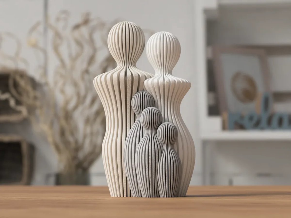 Beeld Gezin met 3 kinderen – Moderne Familie Sculptuur voor Interieur | Abstracte Design Decoratie | Minimalistische Woondecoratie