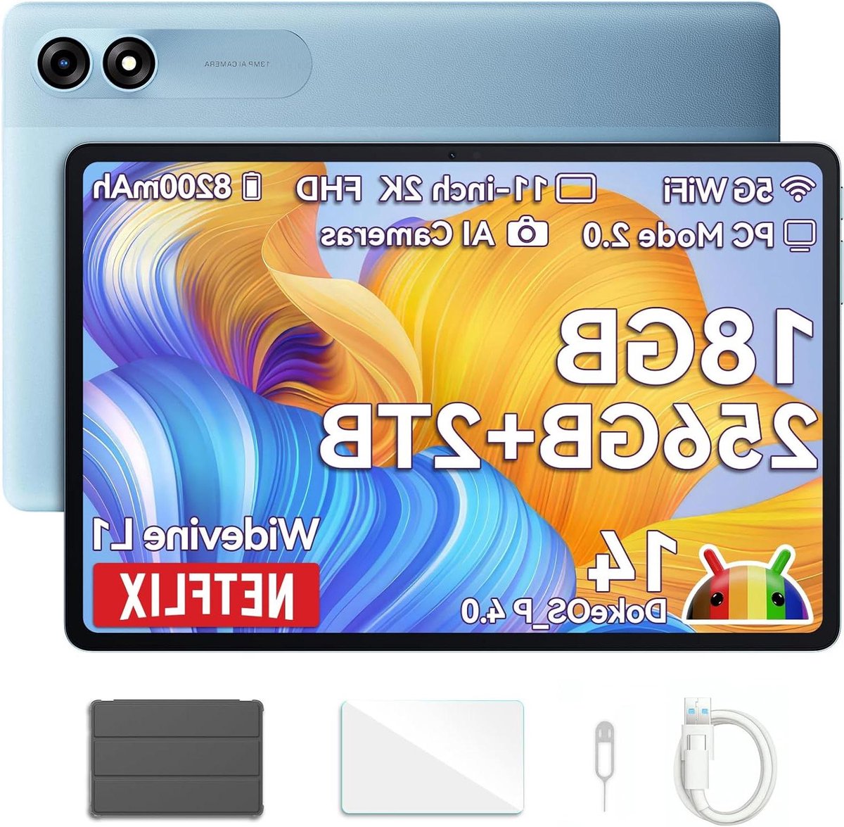 Tablet 11 inch - Touchscreen apparaat - Films kijken - Octa Core processor - 18GB RAM 256GB - Blauw
