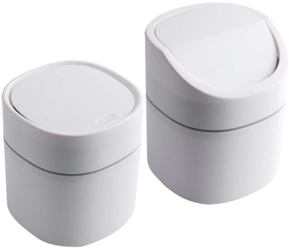 Bureaublad Prullenbak - Mini Bak - Bureau Opruimen - Veerafdekking Met Knop - 2 Maten - Wit