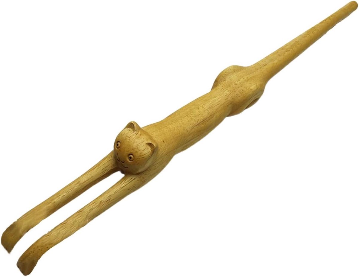 Houten Rugkrabber - Lange Greep - Lichaamsontspanning - Kat Vorm - 45 cm - Houtkleur