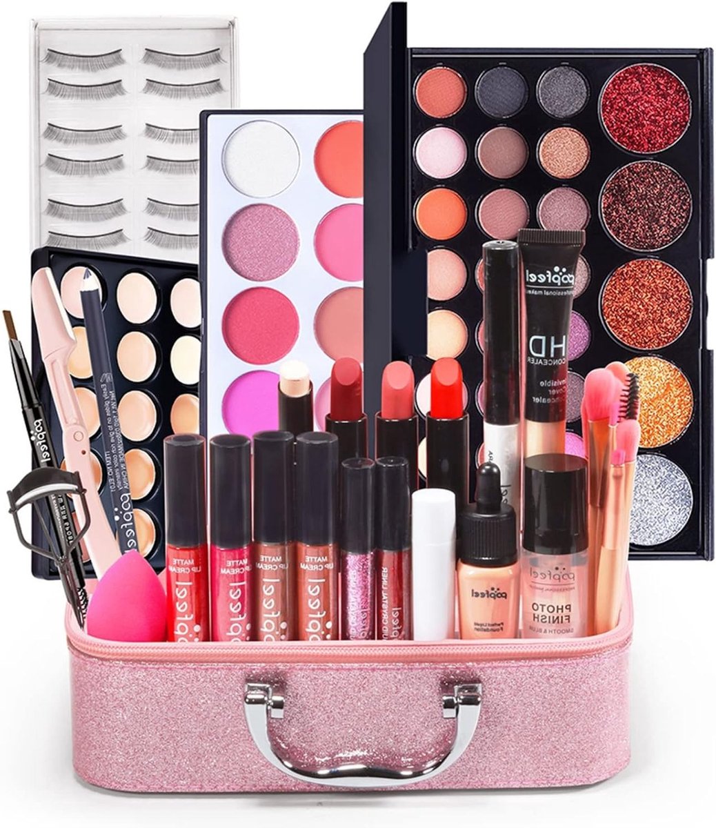 Complete Makeup Kit voor Beginners - Cosmetica Set met Oogschaduw, Lipstick en Valse Wimpers voor Dagelijks Gebruik en Reizen