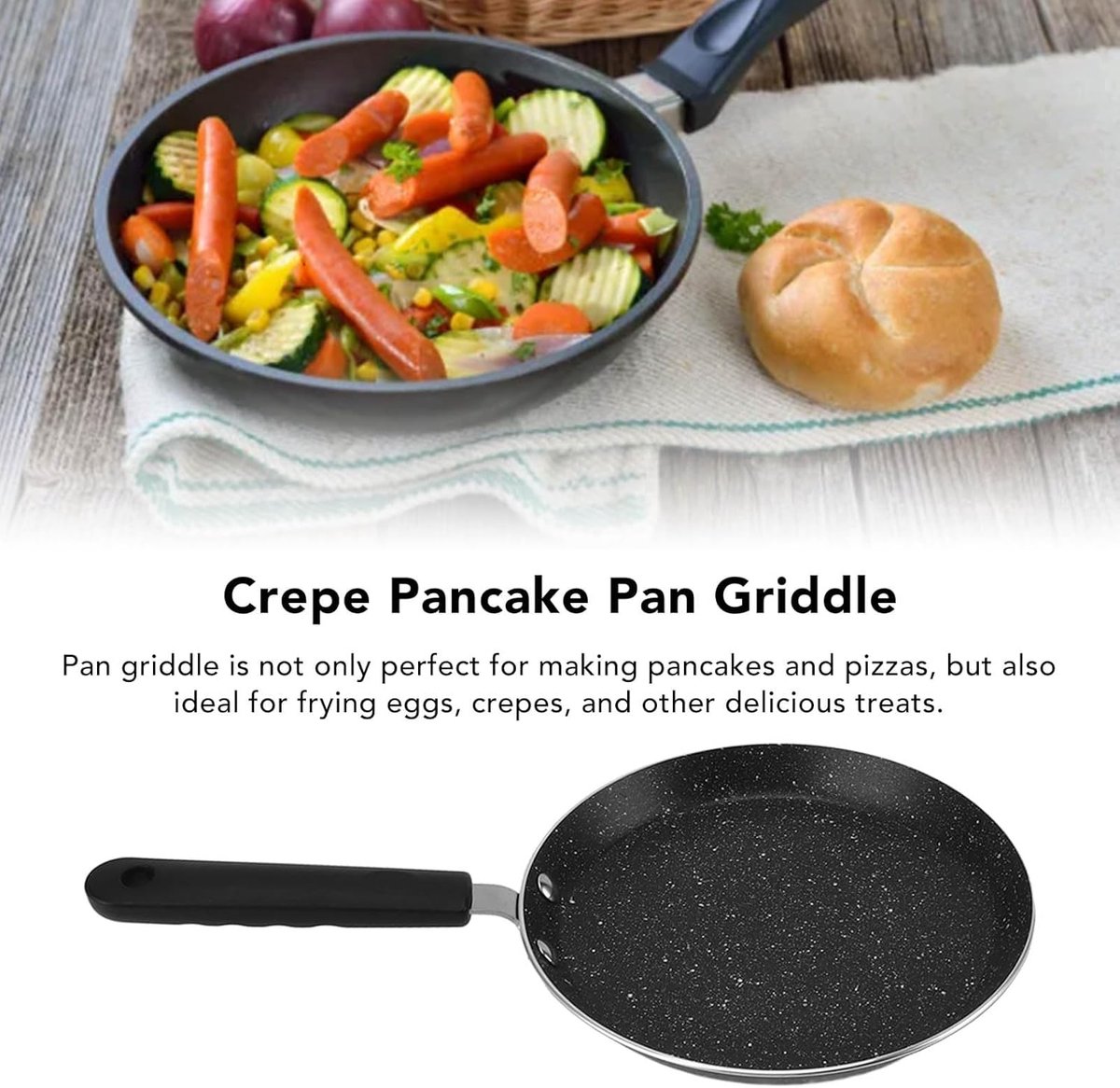 Crêpepan met Anti-aanbaklaag - Pannenkoekenbakplaat - Ontbijt Maken - Gelijkmatige Warmteverdeling - 28 cm - Zwart