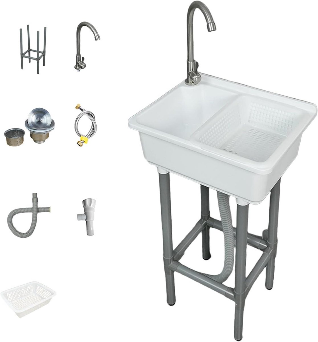 Witte gootsteen - Handwas unit - Hygiënisch werken - Compact ontwerp - 43x32x83 cm - Wit