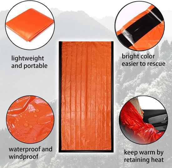 Noodslaapzak - Bivakzak Decken - Outdoor Overleving - Waterdicht Scheurbestendig - 213 x 91 cm - Oranje — afbeelding 4