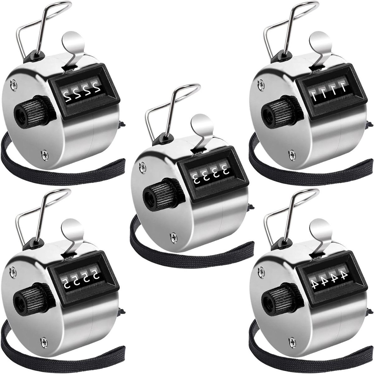 Handmatige Teller - Klikker Tellers - Activiteiten Tellen - Mechanisch Geen Batterij - 5 Stuks - Zilver