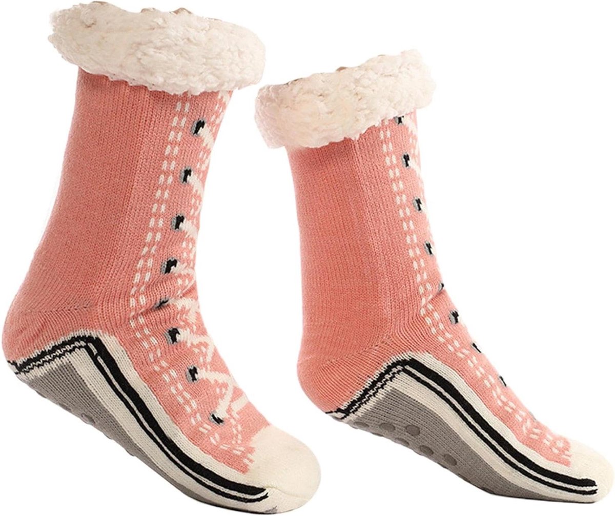 Warme Sokken - Pluche Sloffen - Voor Binnen - Antislip Zolen - 40 cm - Gestreept