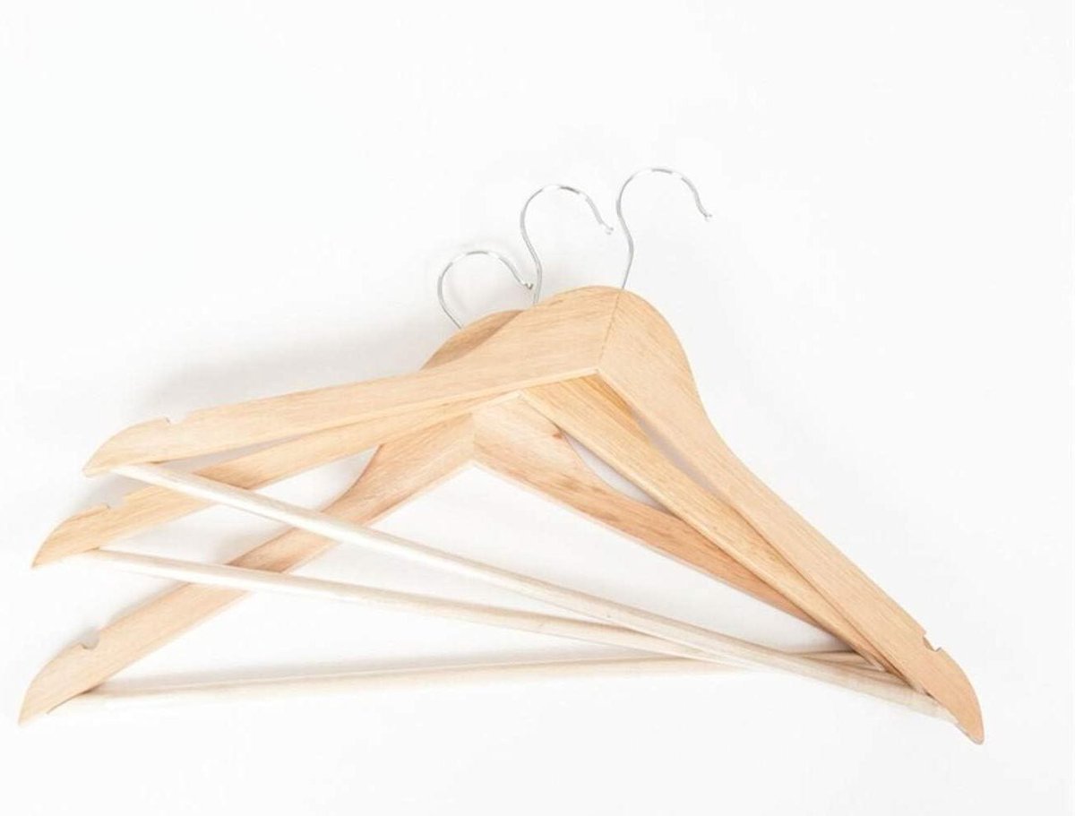 Kledinghangers Hout - Garderobe Hangers - Kleding Opbergen - Antislip Rubber - 3 Stuks - Bruin