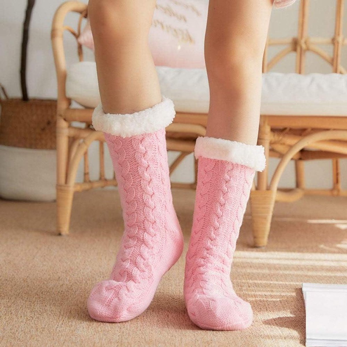 Dames Thermo Sokken - Huissokken Pluche - Warmte Thuis - Antislip Zolen - One Size - Roze