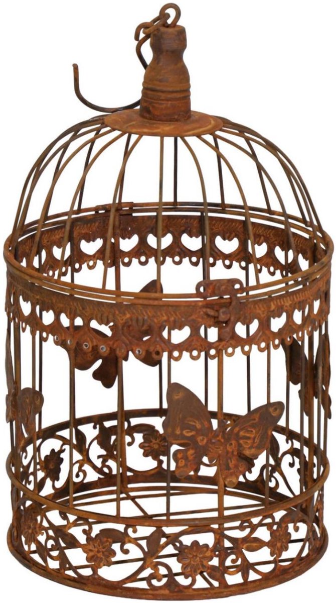 Mega Collections Home decoratie vogelkooi Eden - draad metaal - roestbruin - 19 x 33 cm - voliere