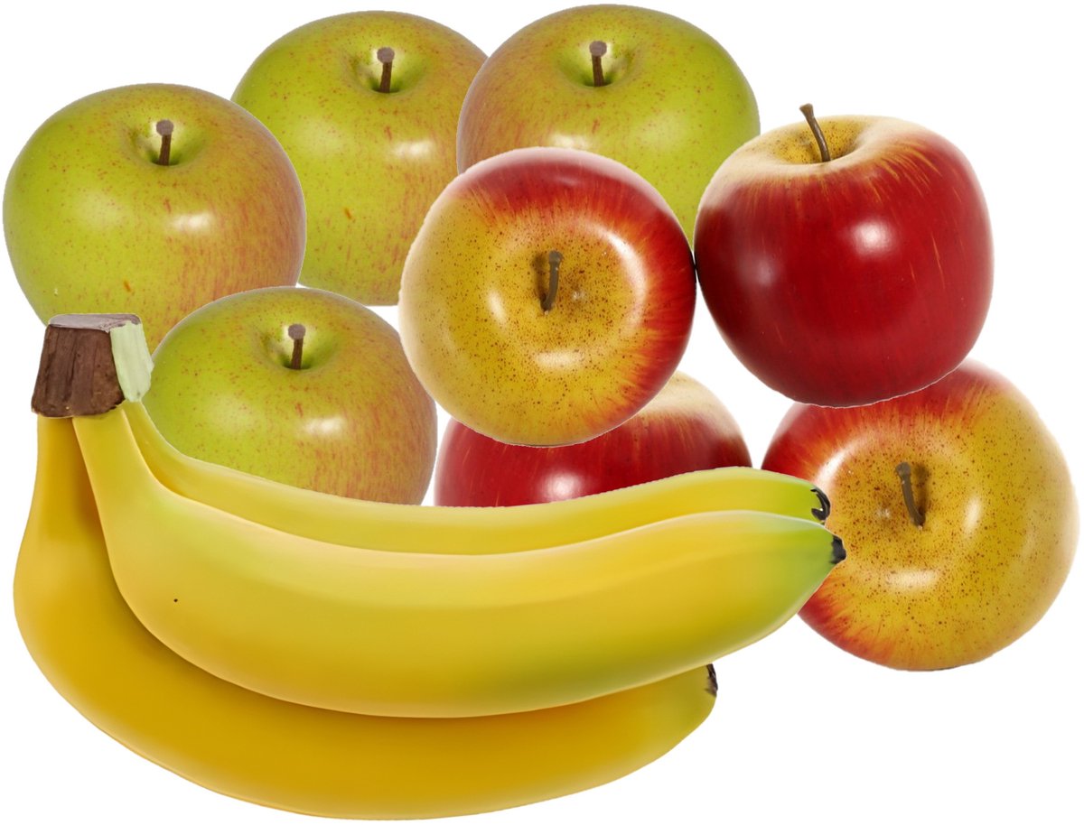 Bellatio Design Kunstfruit - fruitschaal decoratie set - bananen - appels - fruit Rood