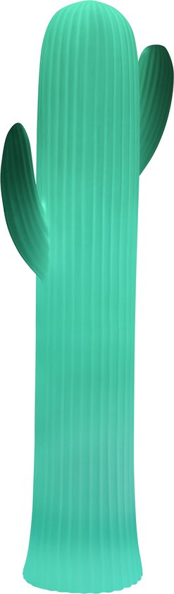 Turquoise cactuslamp met ribbelpatroon.