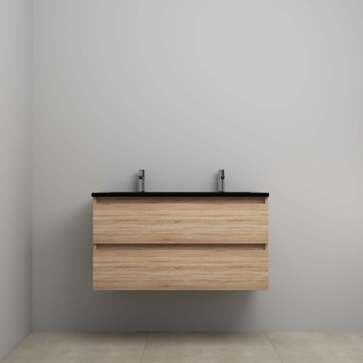 On-Line Onderkast - 100 cm - Voorgemonteerd - Ladestructuur - Acryl Wastafel - 2 Kraangaten - Eiken