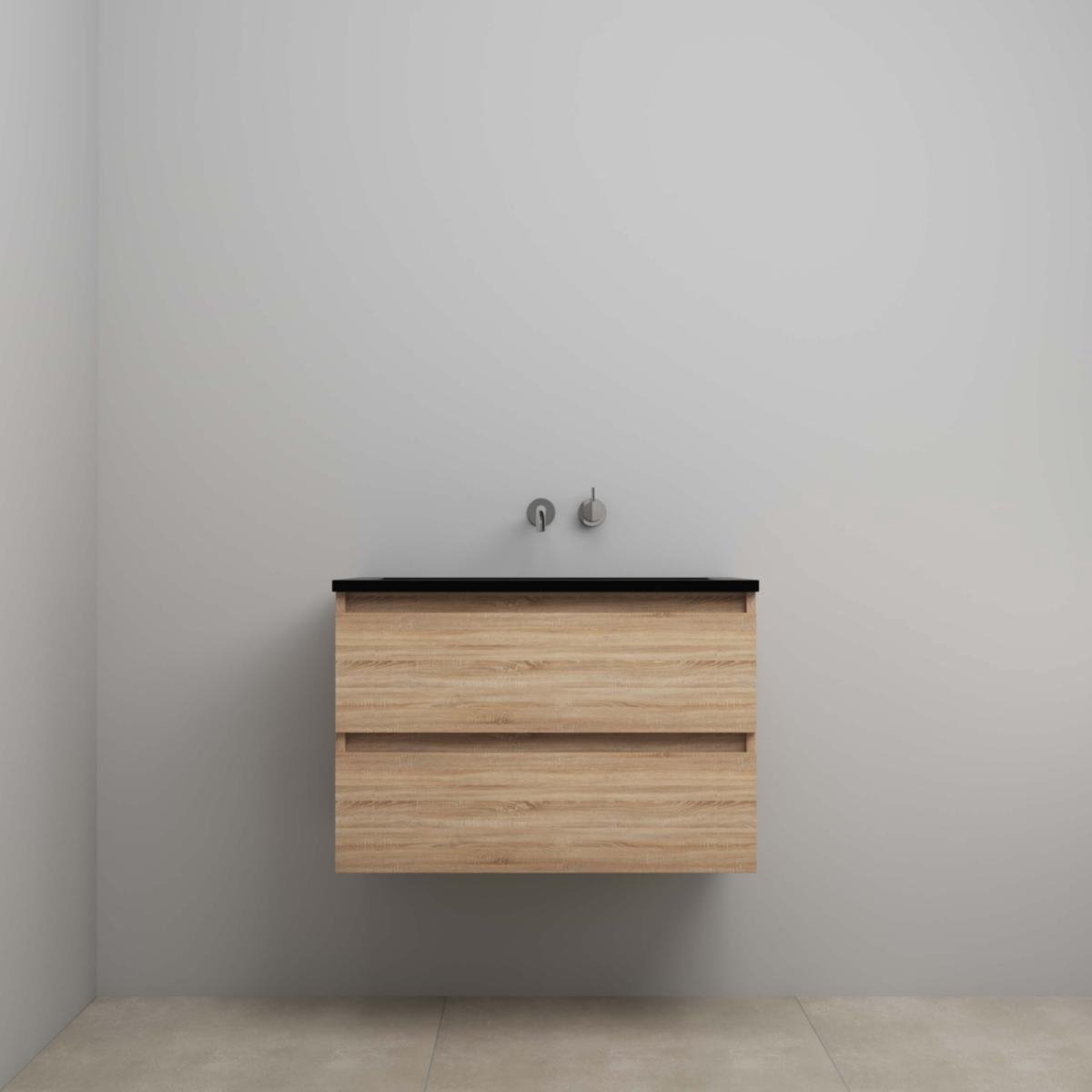 On-Line Onderkast - 80 cm - Voorgemonteerd - Ladestructuur - Acryl Wastafel - zonder Kraangat - Eiken