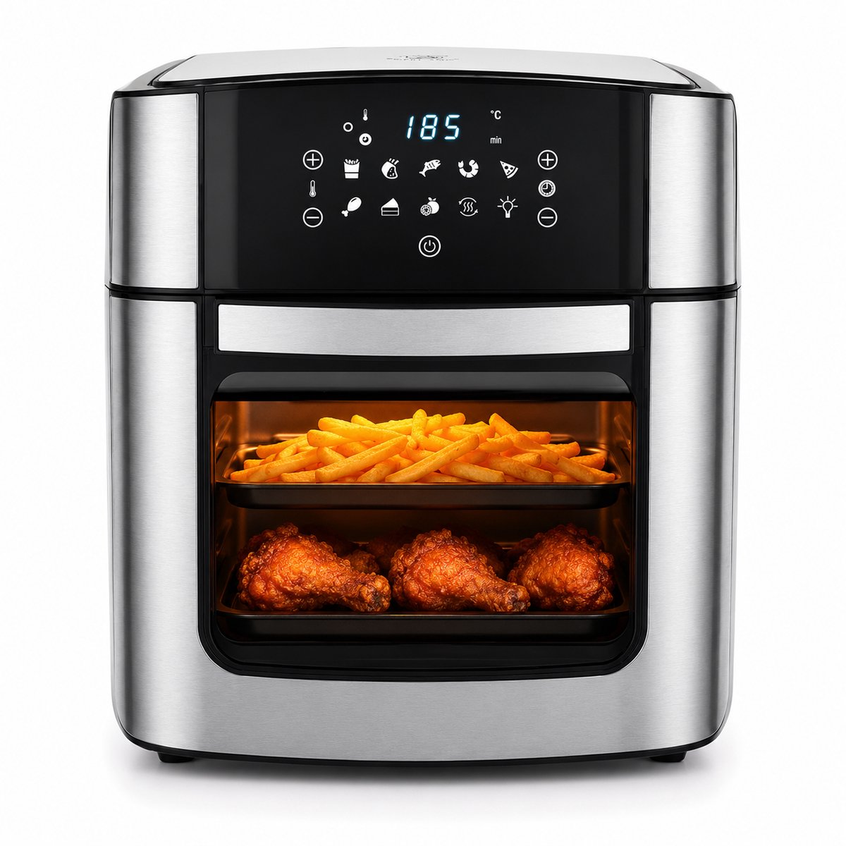 Airfryer Oven – 16Liter – Heteluchtfriteuse – 1800W – 8 Programma’s – PFAS-vrij – Inclusief Accessoires – zilver – Royal Swiss®