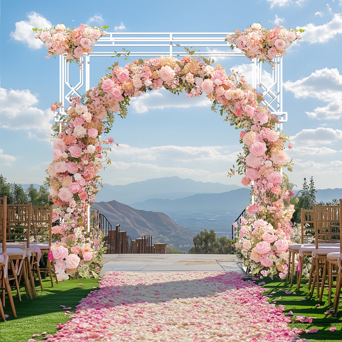 FATIVO bruiloftsboog - Witte Metalen Trouwboog - 260cm Breed Achtergrond Standaard voor Ceremonie - Viering Boog voor Wedding, Bruiloft, Party, Tuin