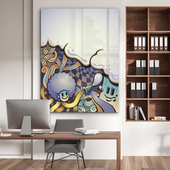® Glasschilderij 120x160 cm - Schilderij acrylglas - Een gedachtengang in creatieve uitdrukkingen in urban art - Foto op glas - Muurdecoratie woonkamer - Wanddecoratie slaapkamer - Schilderijen