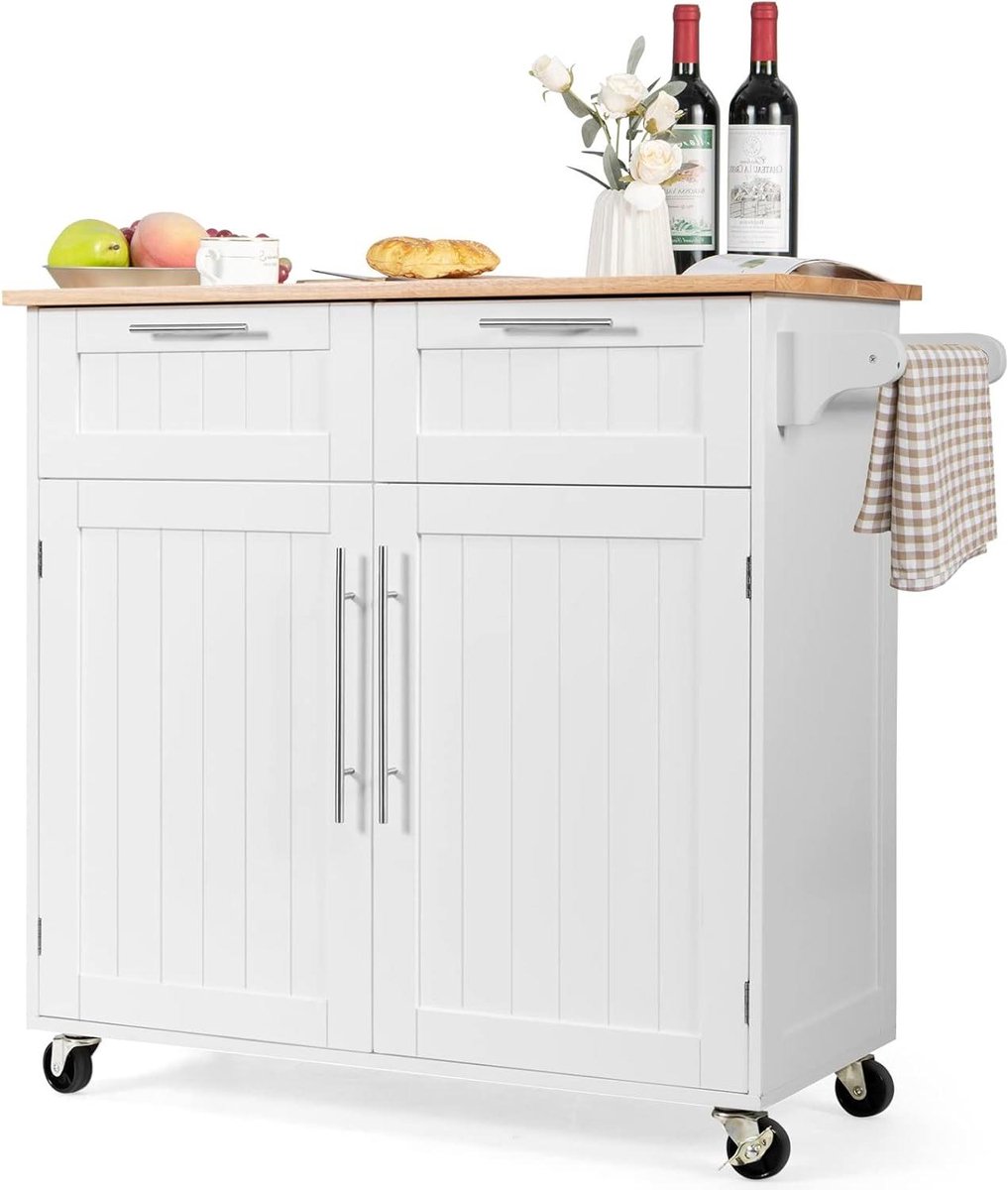Keukenwagen - Serveertrolley - Keuken organiseren - Met handdoekhouder - 94.5 cm diep - Wit