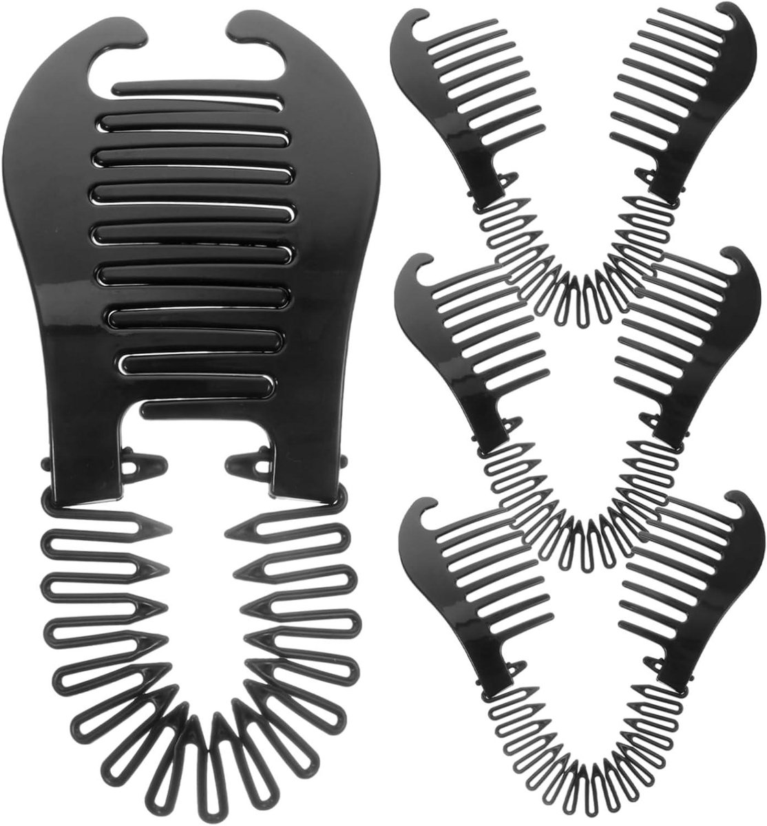 Haarkam Set - Bananenklemmen Vlechtgereedschap - Haar Styling - Buigzaam Ontwerp - 4 Stuks - Zwart