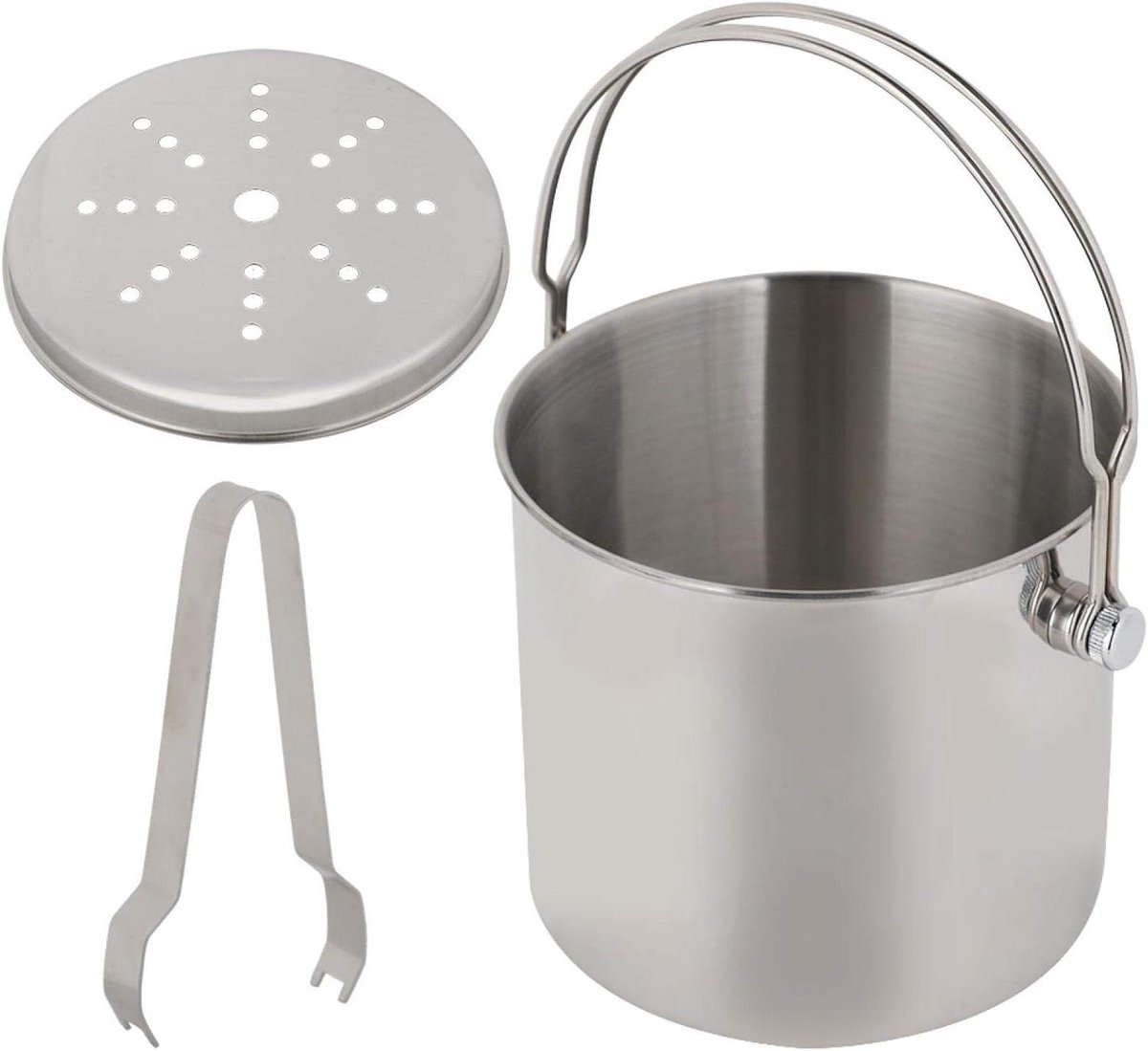 IJscontainer met tang - IJsemmer - Drank koelen - Draagbaar handvat - 2.1 Quarts - Zilver