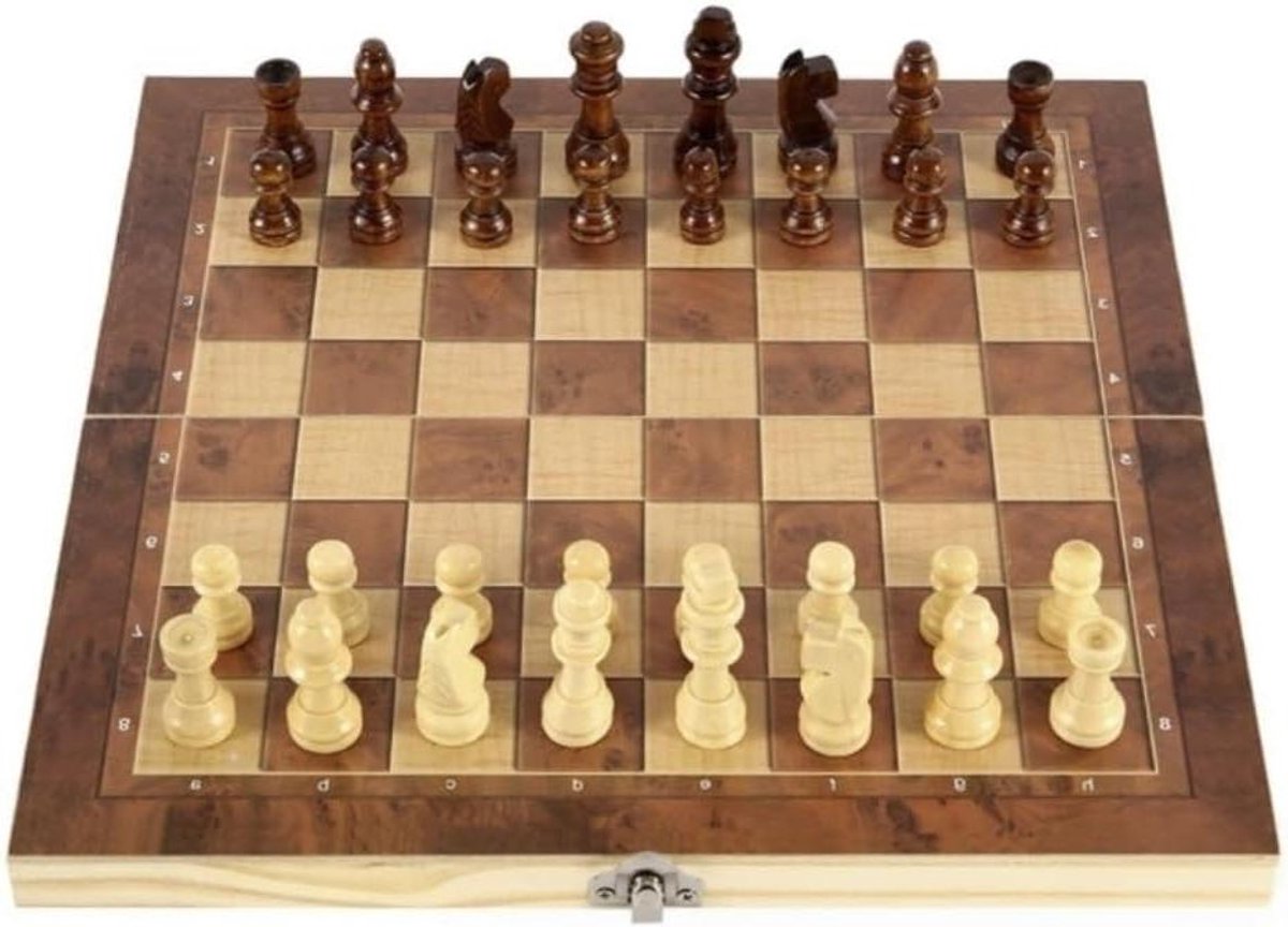 Schaakset - Schaakbord spel - Intelligentie vergroten - Opvouwbaar ontwerp - 34 x 34 cm - Beige en bruin