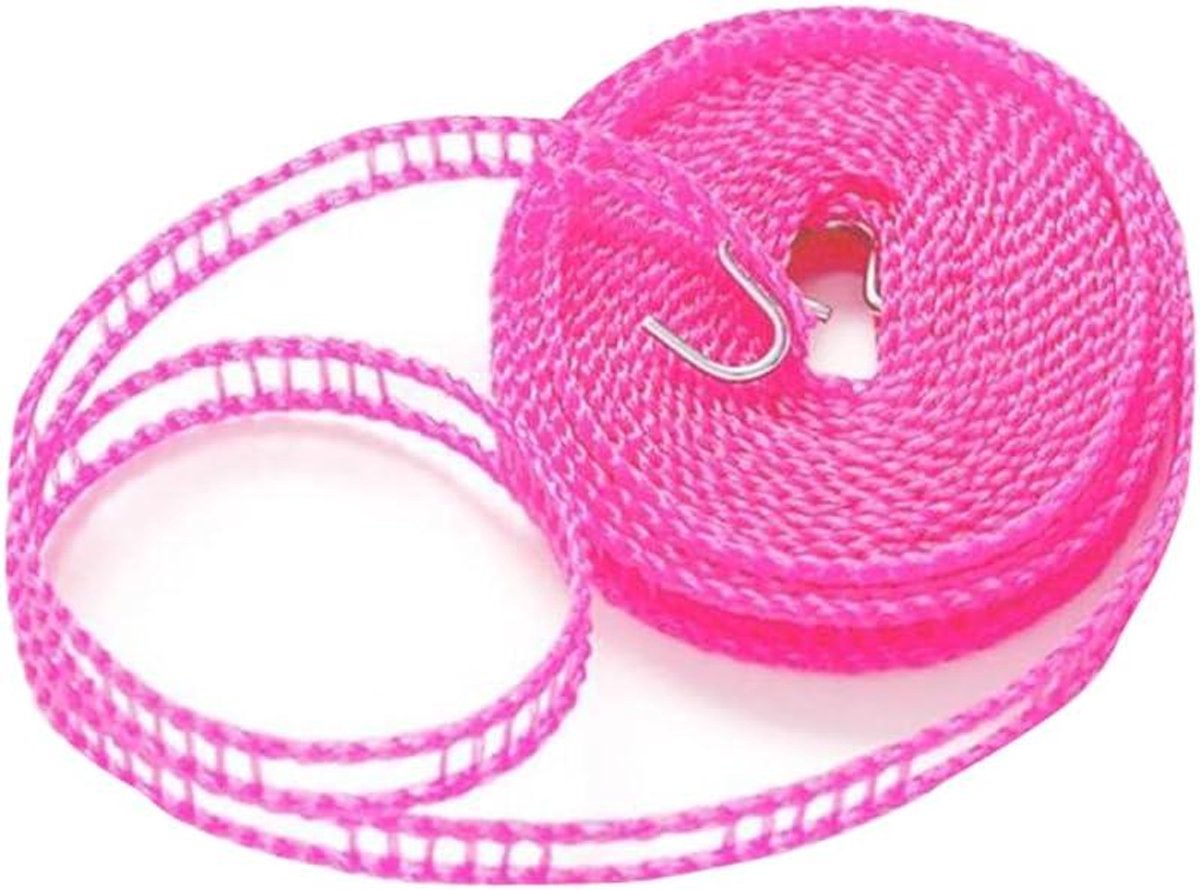 Waslijn Touw - Drogen Kleding - Reizen Kamperen - Winddicht Ontwerp - 10 Meter - Roze