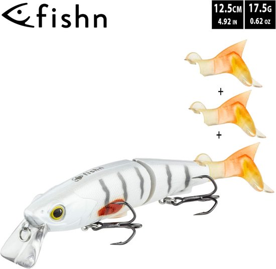 FISHN Hybride Swimbait MinnowOne, hardbait, kunstaas, 12,5 cm, 17,5 g, snoek, snoekbaars, baars en forel, met 2 reservestaartvinnen — afbeelding 2