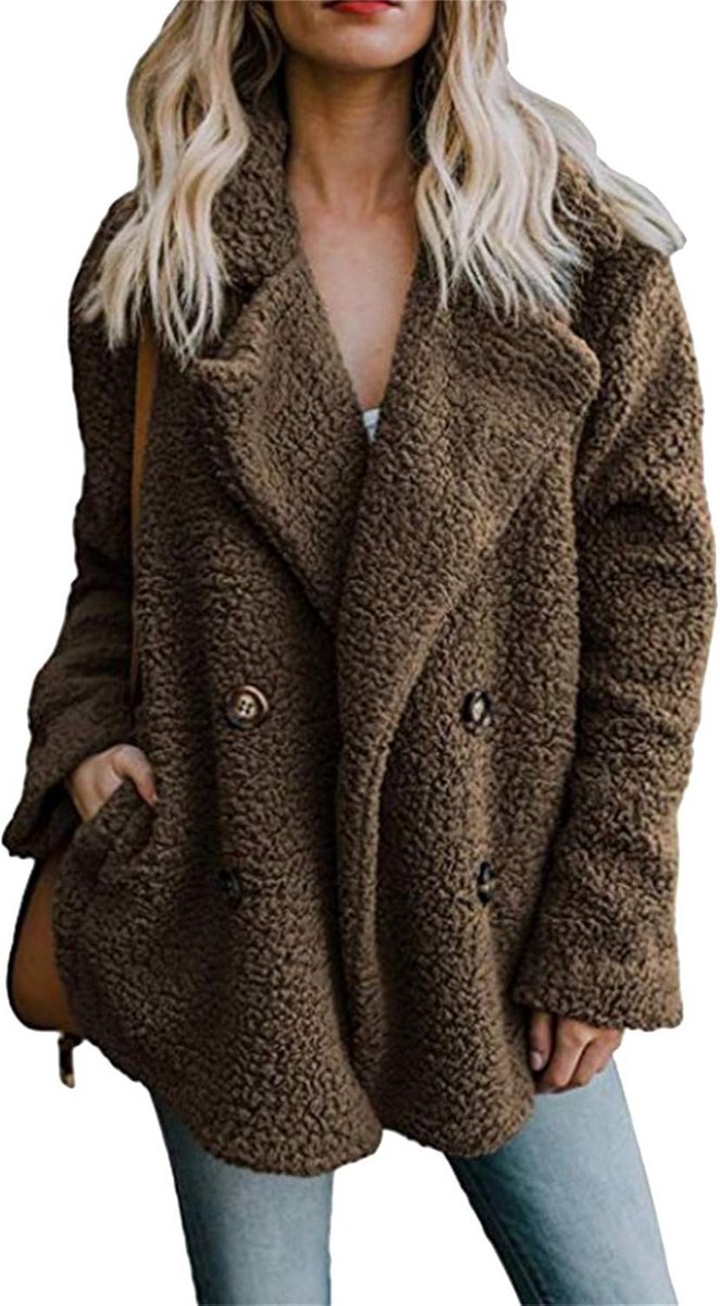 EFOFEI Ladies Previous Leistentaschen Zweireihig Coatfaux Wool Cloak With Taschenplüsch Outerwear — afbeelding 4