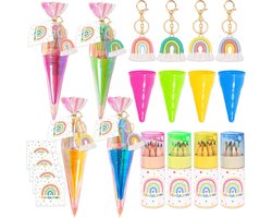 HOWAF 4 stuks eerste schoolcadeau, broers en zussen, kleine snoepzak voor broers en zussen, kleine snoepzak met kleurpotloden, sleutelhanger regenboog voor schoolkind eerste schoolcadeau, A