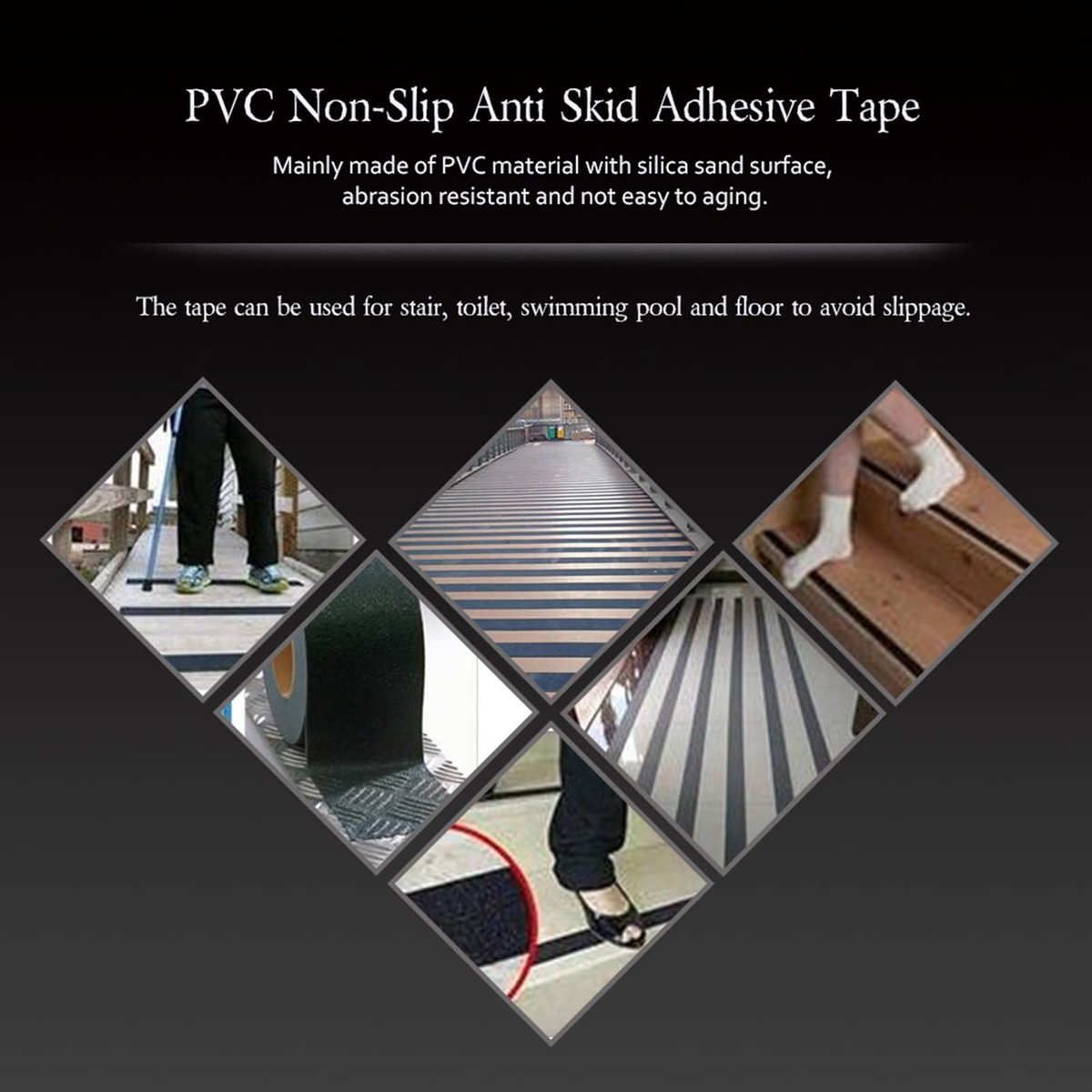 aladdien - Antislip Tape - Veiligheid op Trappen - Kleurige PVC Tape - 5M - Grijs - Voorkomt Uitglijden - Ideaal voor Vloeren en Trappen