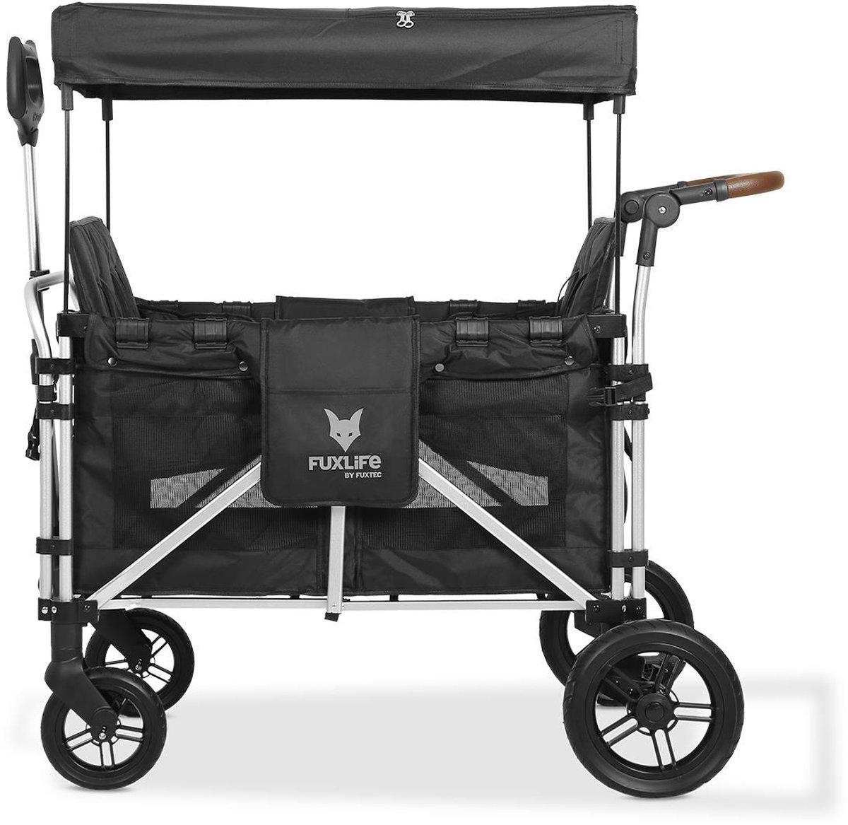 FUXLIFE by FUXTEC CTXL900 Bolderkar voor 4 kinderen - Opvouwbaar - Zwart | Met Veiligheidsriemen & Zonnedak - Strandkar & Handkar - Max. 75kg