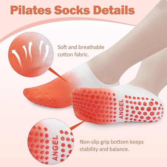 3 paar pilates- en yogasokken voor dames, maat 35-42, antislip, katoen, ademend, cadeau, lage crew-sokken voor ballet, fitness en dans (kleurverloop) van Merkloos — afbeelding 3
