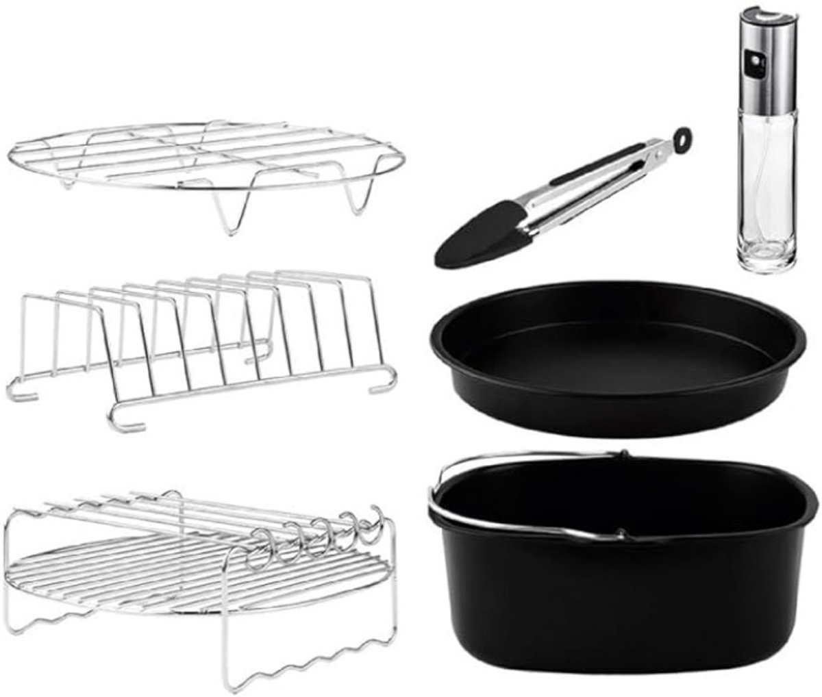 Friteuse Accessoireset - Oven Mand - Gezond Koken - 8 Delige Set - 5-65 Liter - Zwart