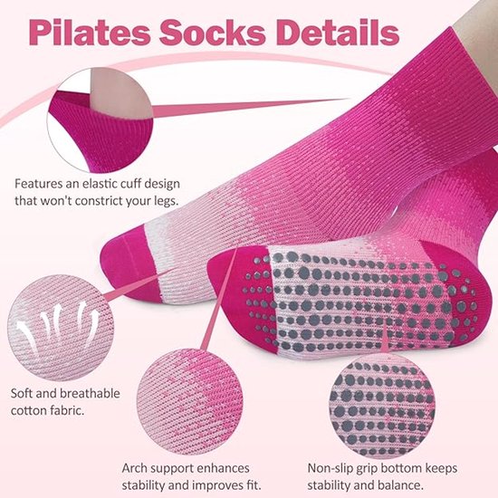 3 paar pilates- en yogasokken voor dames, maat 35-42, antislip, katoen, ademend, cadeau, lage crew-sokken voor balletbarre, fitness en dans (kleurverloop) van Merkloos — afbeelding 2