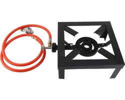 8 kW gasfornuis, gietijzeren fornuis, groot gasfornuis Geschikt voor vloeibaar gas, buitenfornuis met ijzeren frame, draagbaar fornuis met vlamregeling.