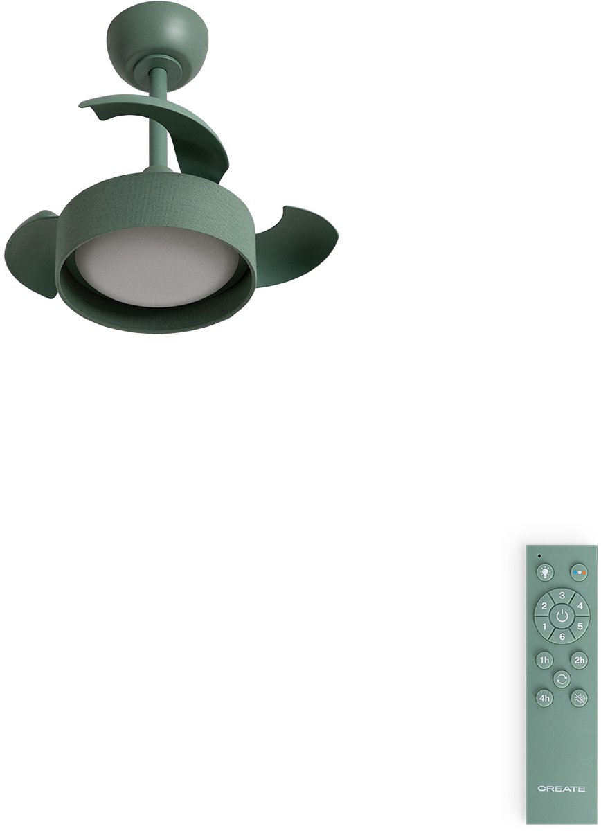 CREATE - Stille plafondventilator met intrekbare bladen (Ø55cm) - Met licht LED - Met Afstandsbediening - 6 snelheden - Programmeerbaar -WIND CLEAR LAMP
