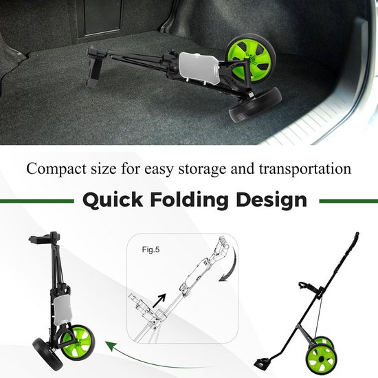 LIFEZEAL Golftrolley, 2 wielen, inklapbaar, golfwagen met scorebord, golfwagen van ijzer, golfkart met verstelbare riem, golfcaddy met voetrem — afbeelding 2